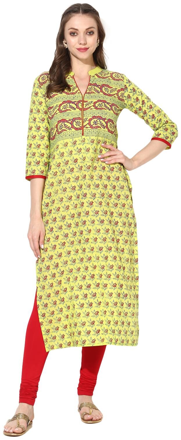 

VARKHA FASHION Women Cotton Floral Kurta Green