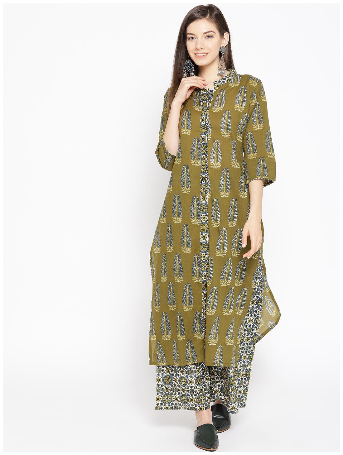 

Varkha Fashion Cotton Printed Kurta With Palazzo Green
