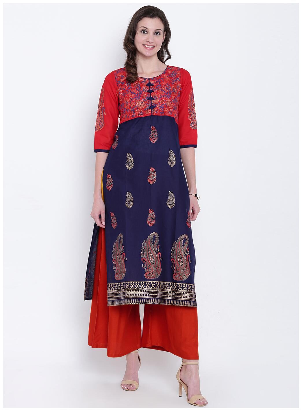 

VARKHA FASHION Women Navy Blue Floral Straight Kurta