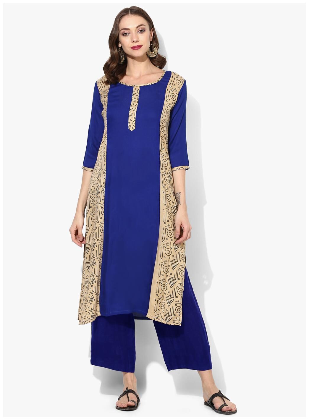 

VARKHA FASHION Women Navy Blue Printed Straight Kurta