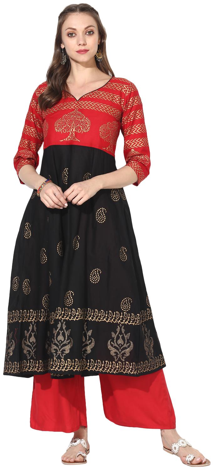 

VARKHA FASHION Women Cotton Printed Kurta Black