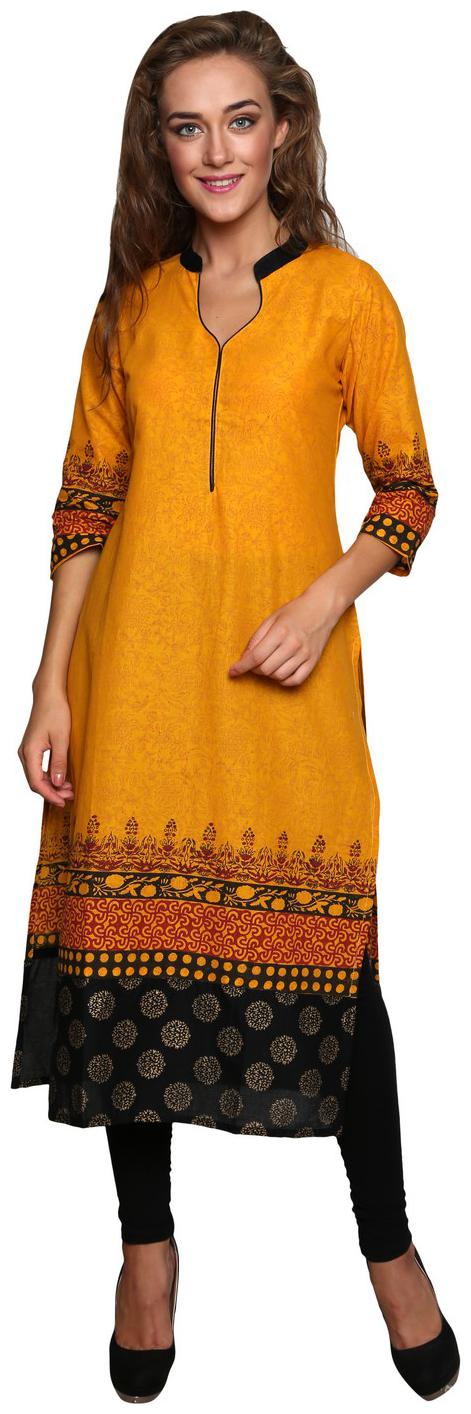 

VARKHA FASHION Women Yellow Printed Straight Kurta