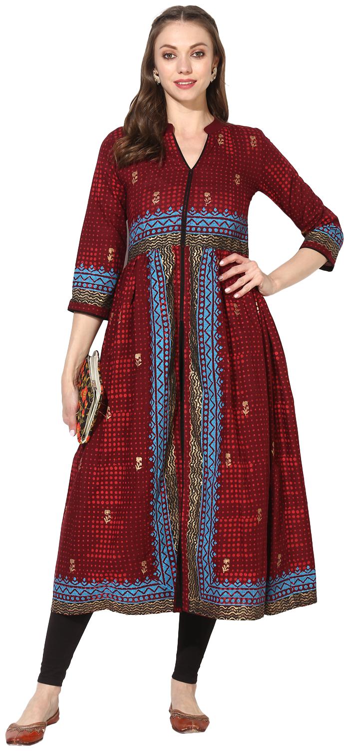 

VARKHA FASHION Women Cotton Printed Kurta Maroon