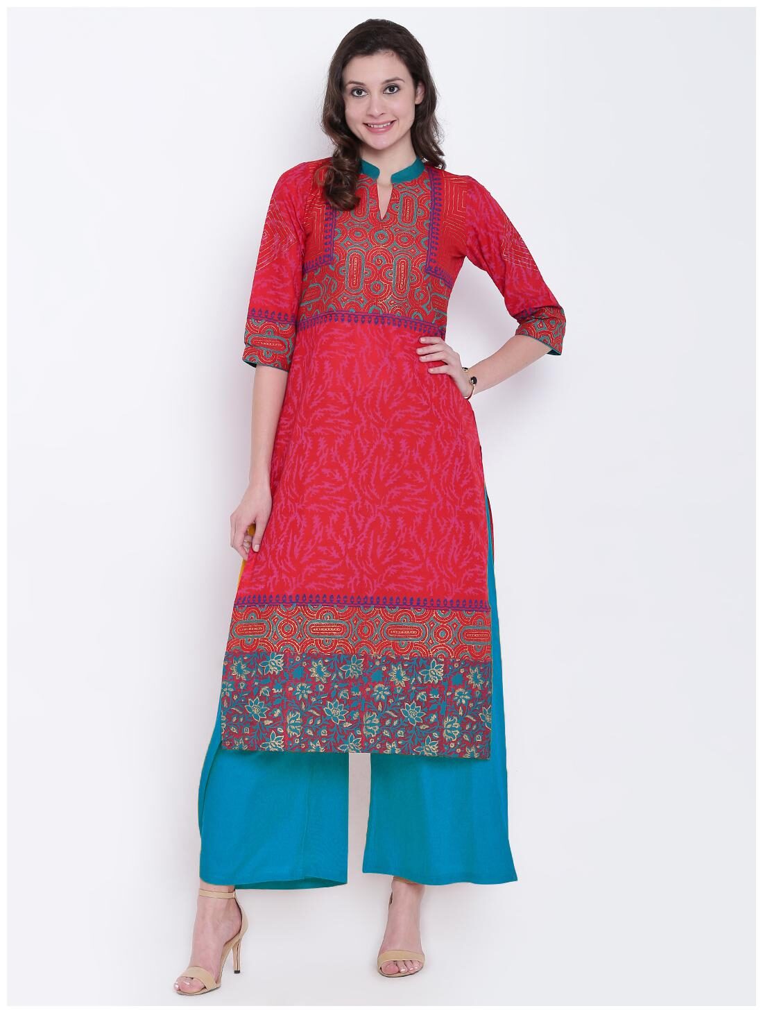 

VARKHA FASHION Women Red Floral Straight Kurta