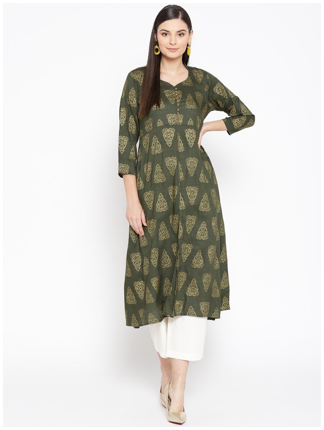 

VARKHA FASHION Women Green Printed Straight Kurta