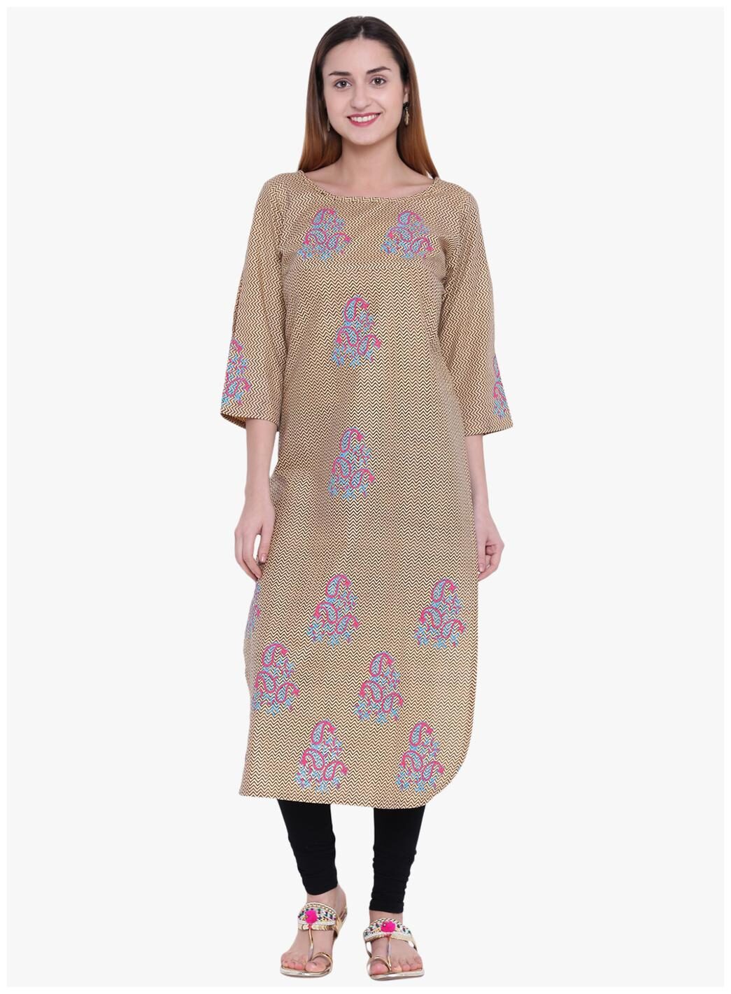 

VARKHA FASHION Women Beige Printed Straight Kurta