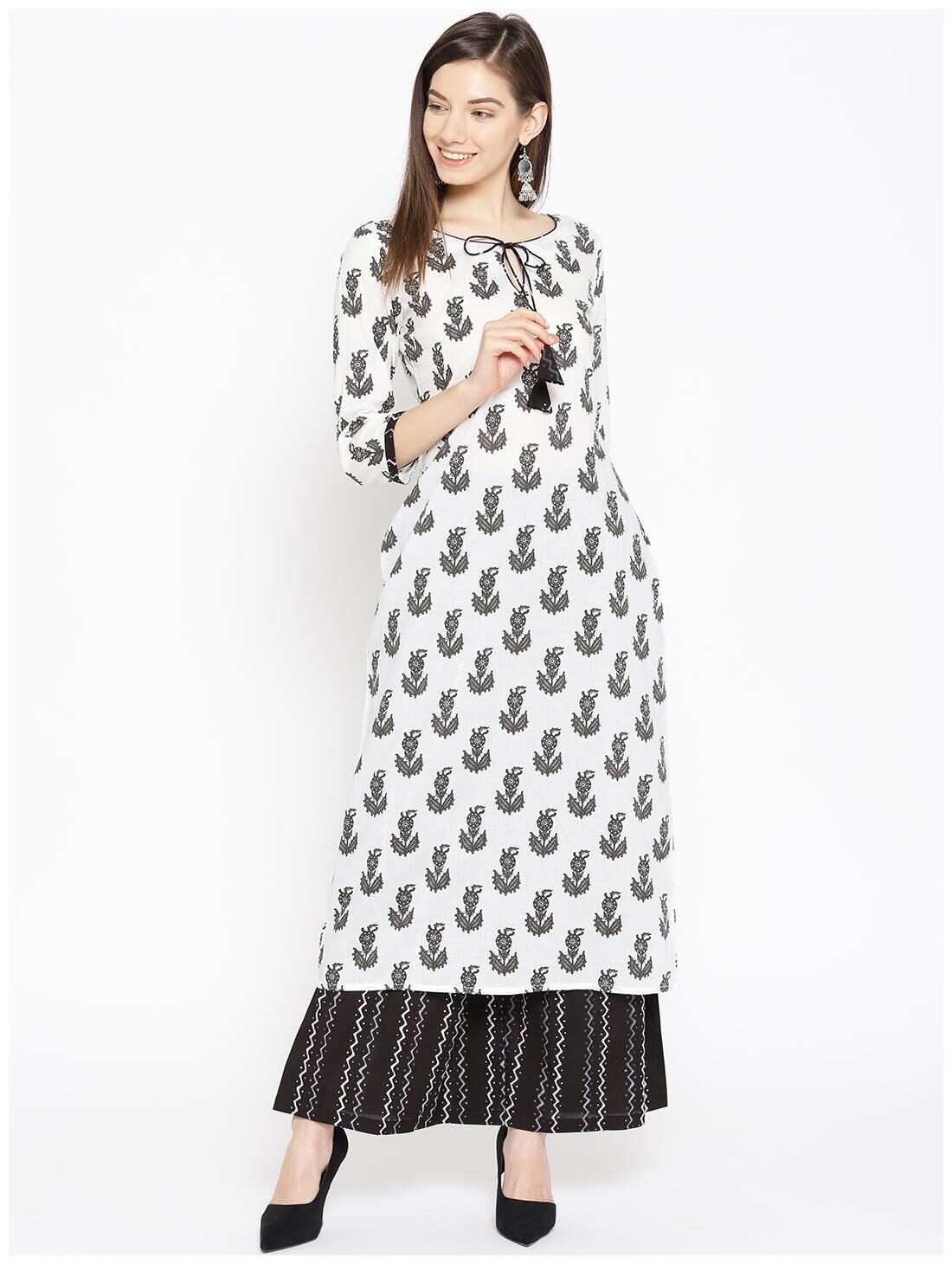

Varkha Fashion Rayon floral Kurta With Palazzo White