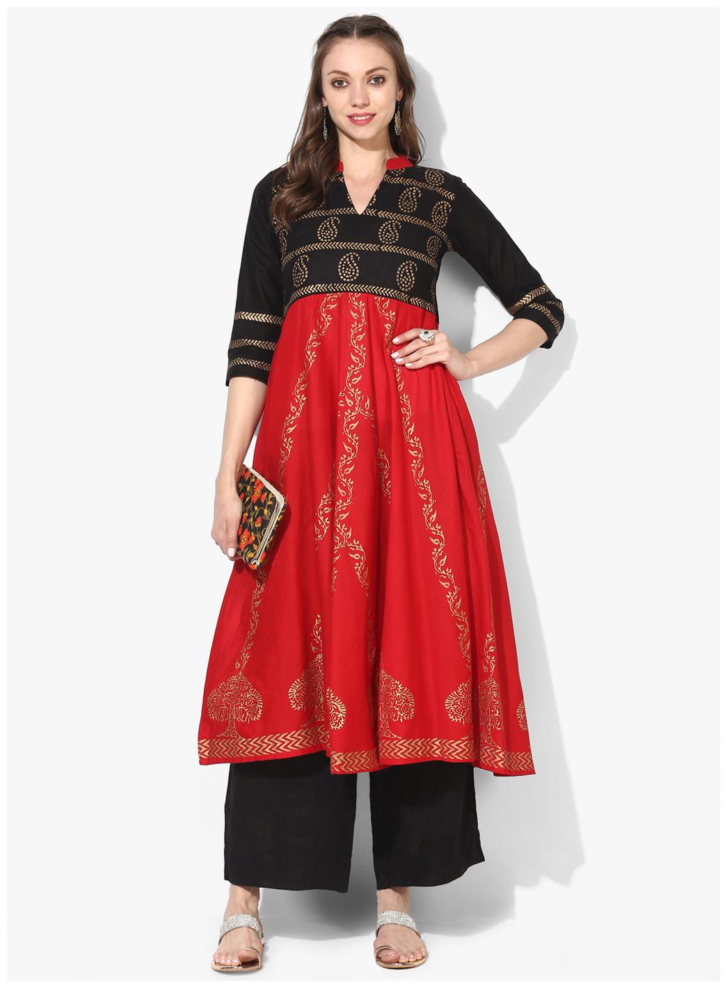 

VARKHA FASHION Women Red Printed Anarkali Kurta