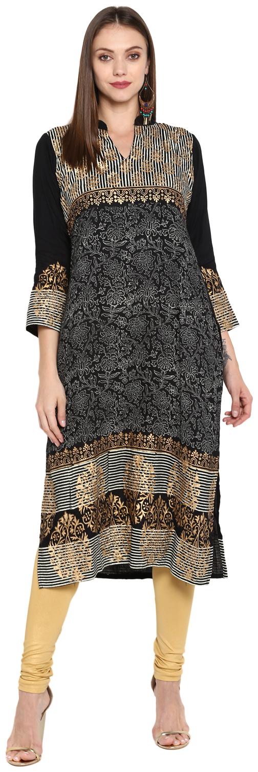 

VARKHA FASHION Women Black Printed Straight Kurta