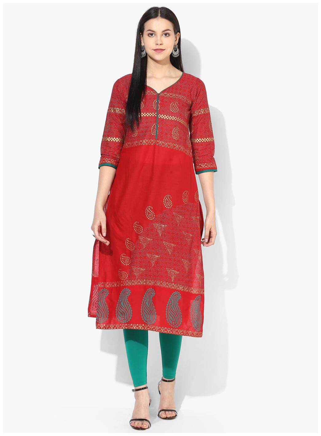 

VARKHA FASHION Women Cotton Paisley Kurta Red