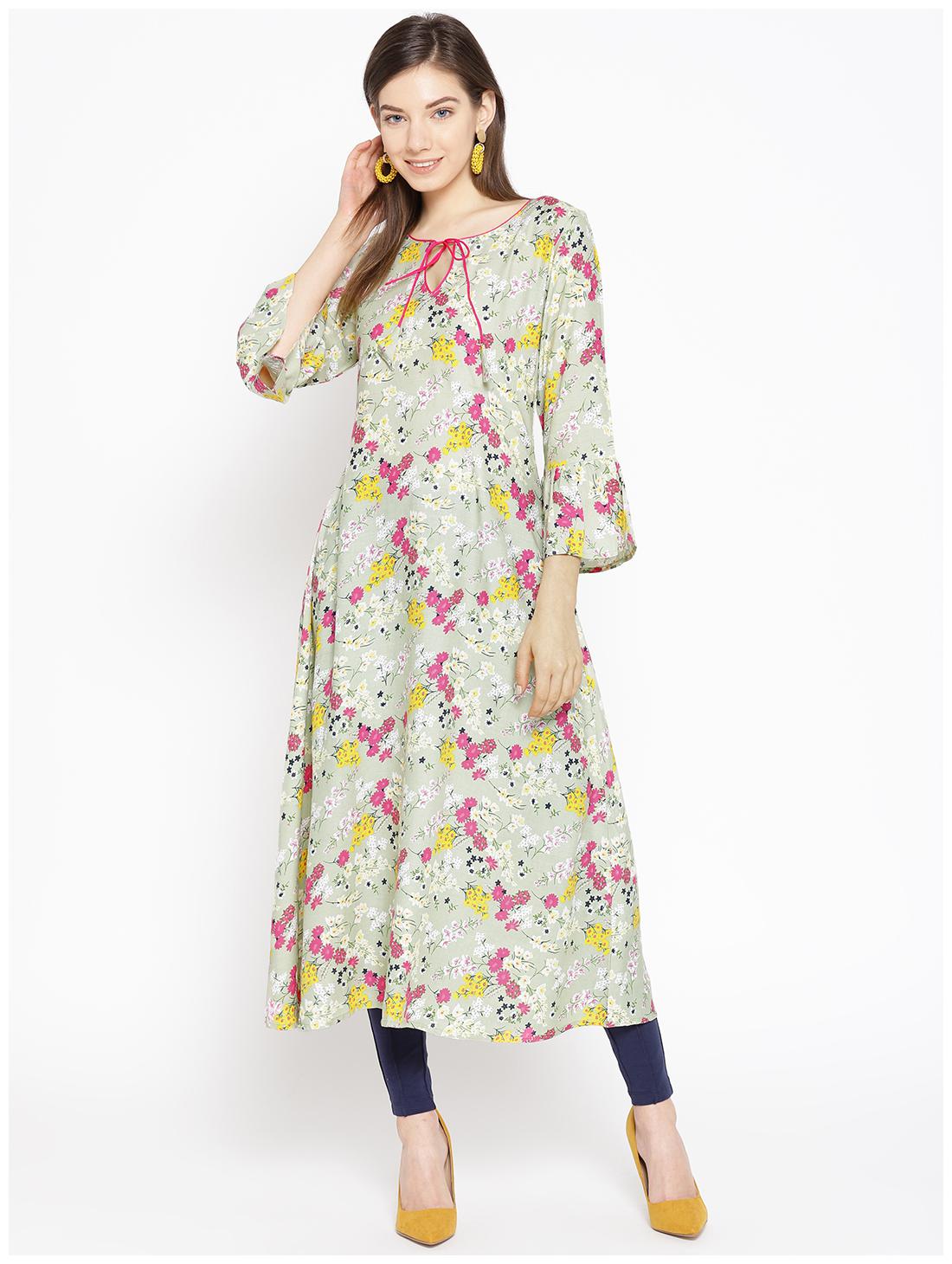

VARKHA FASHION Rayon Floral Women Green Kurta