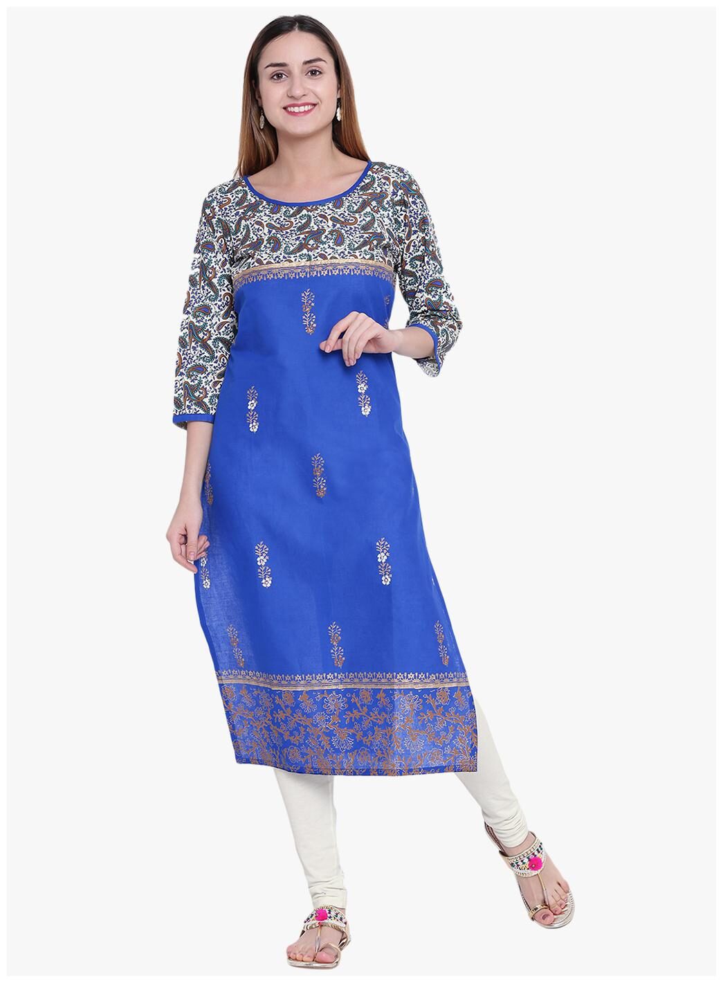

VARKHA FASHION Women Blue Printed Straight Kurta