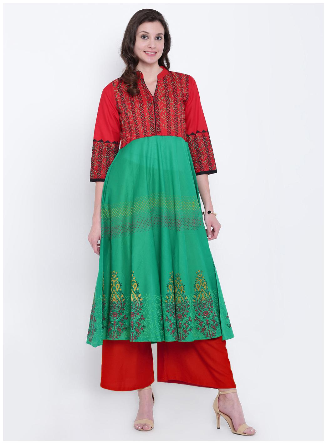 

VARKHA FASHION Women Green Floral Anarkali Kurta