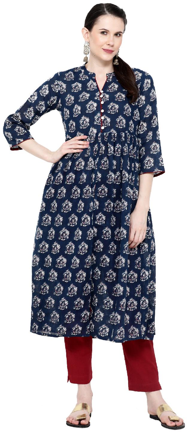 

Varshika Women Blue Printed Straight Kurta