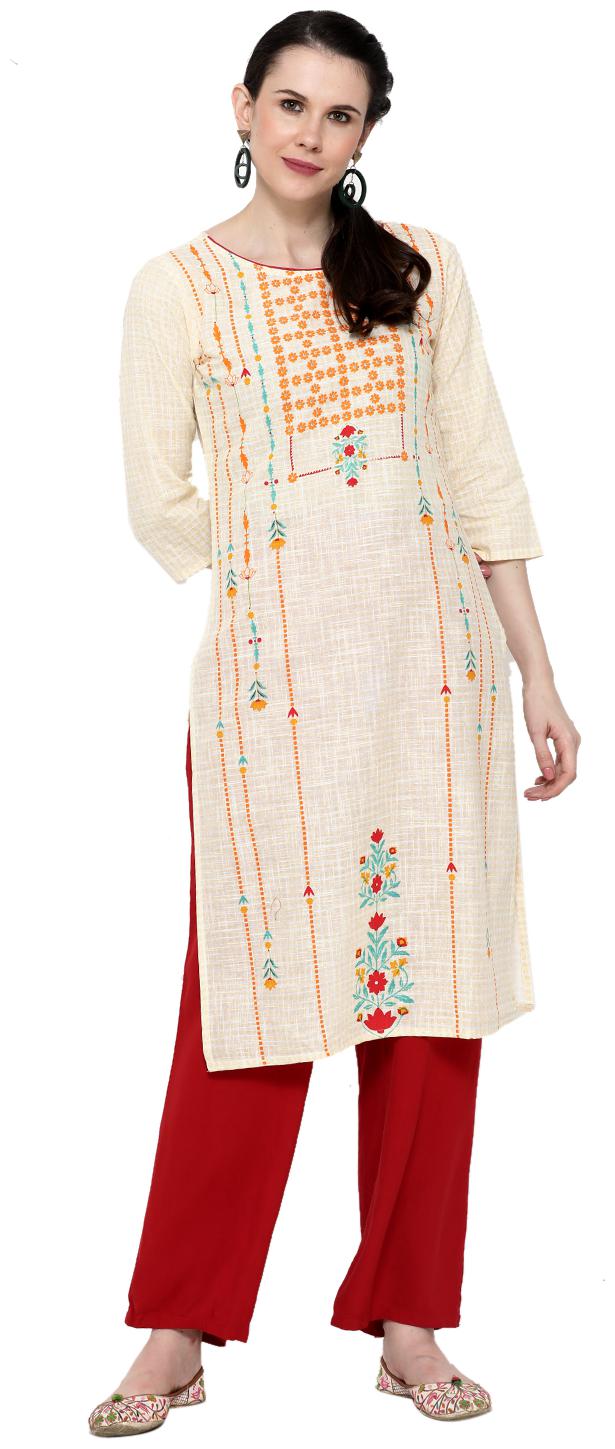 

Varshika Women Cream Embroidered Straight Kurta