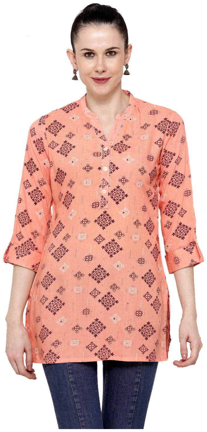 

Varshika Women Orange Printed Straight Kurta