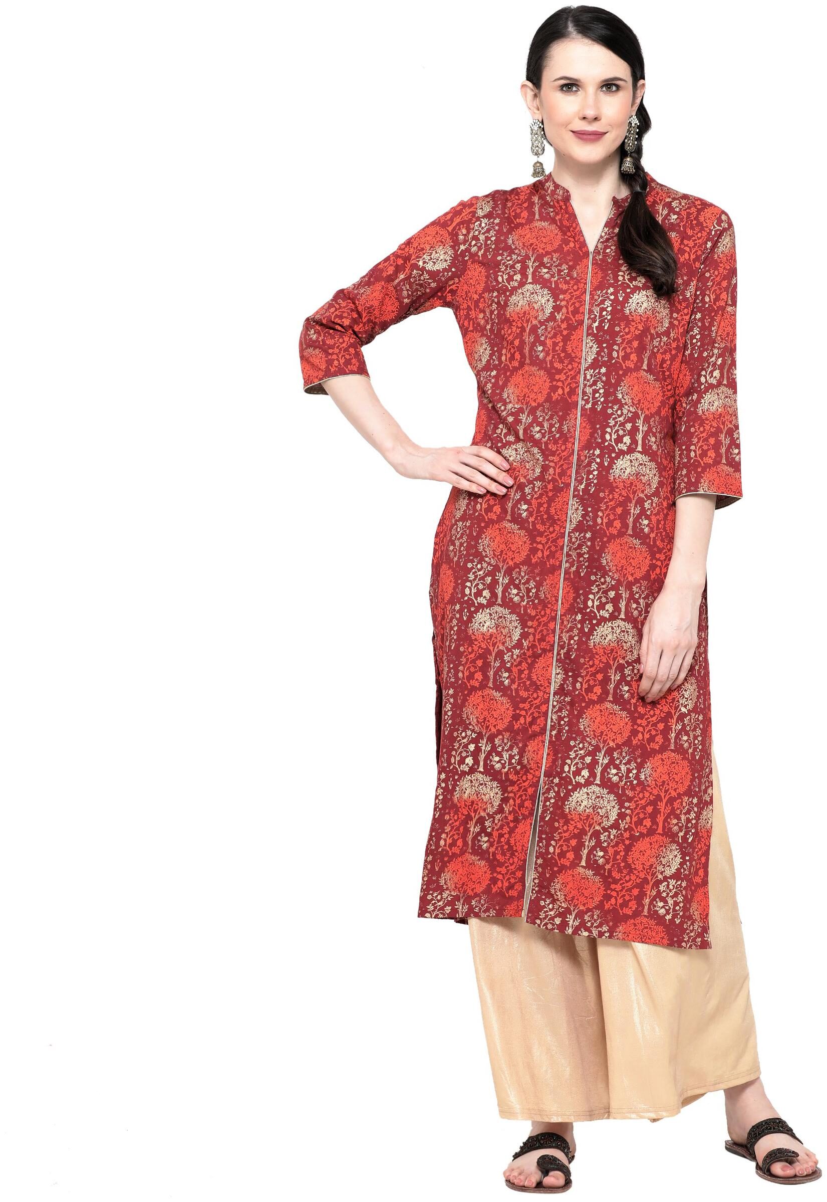 

Varshika Women Maroon Printed Straight Kurta