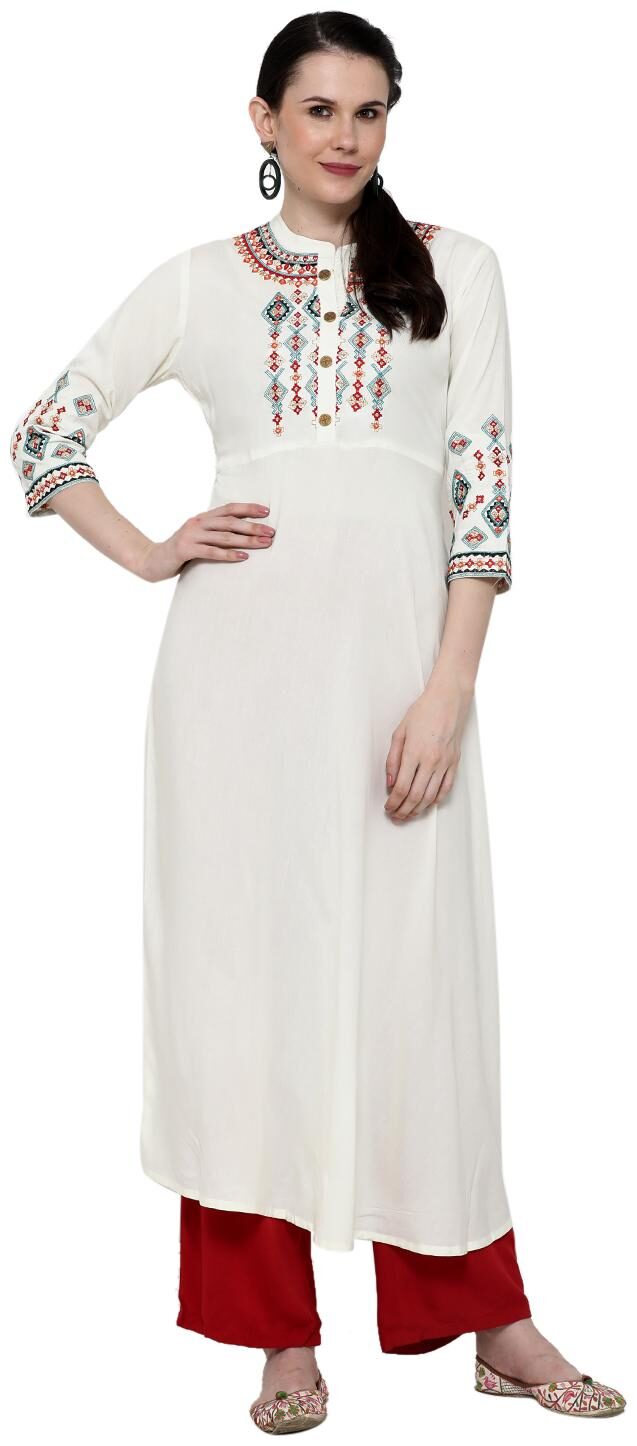 

Varshika Women White Embroidered Straight Kurta