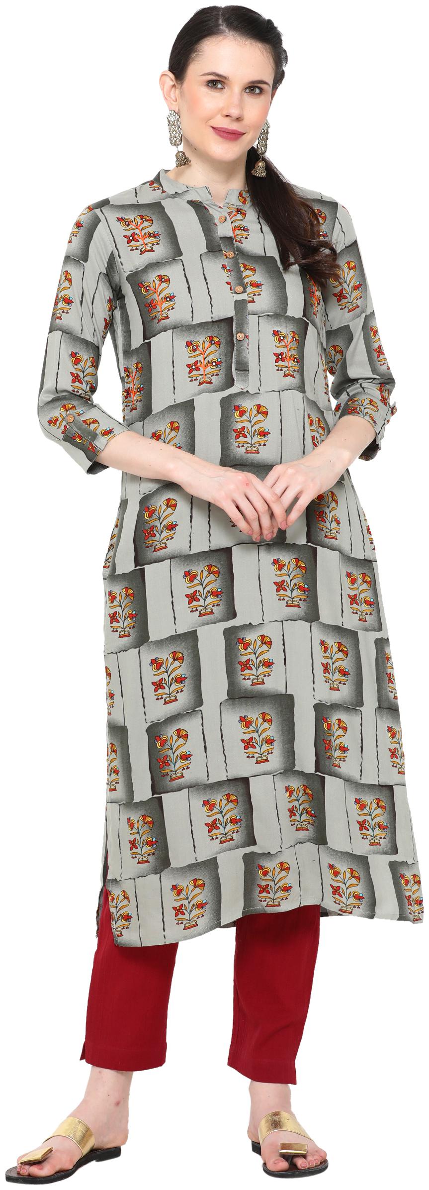 

Varshika Women Grey Floral Straight Kurta