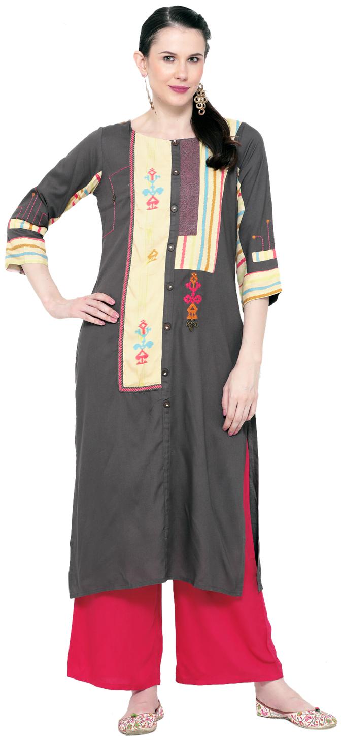 

Varshika Women Grey Embroidered Straight Kurta