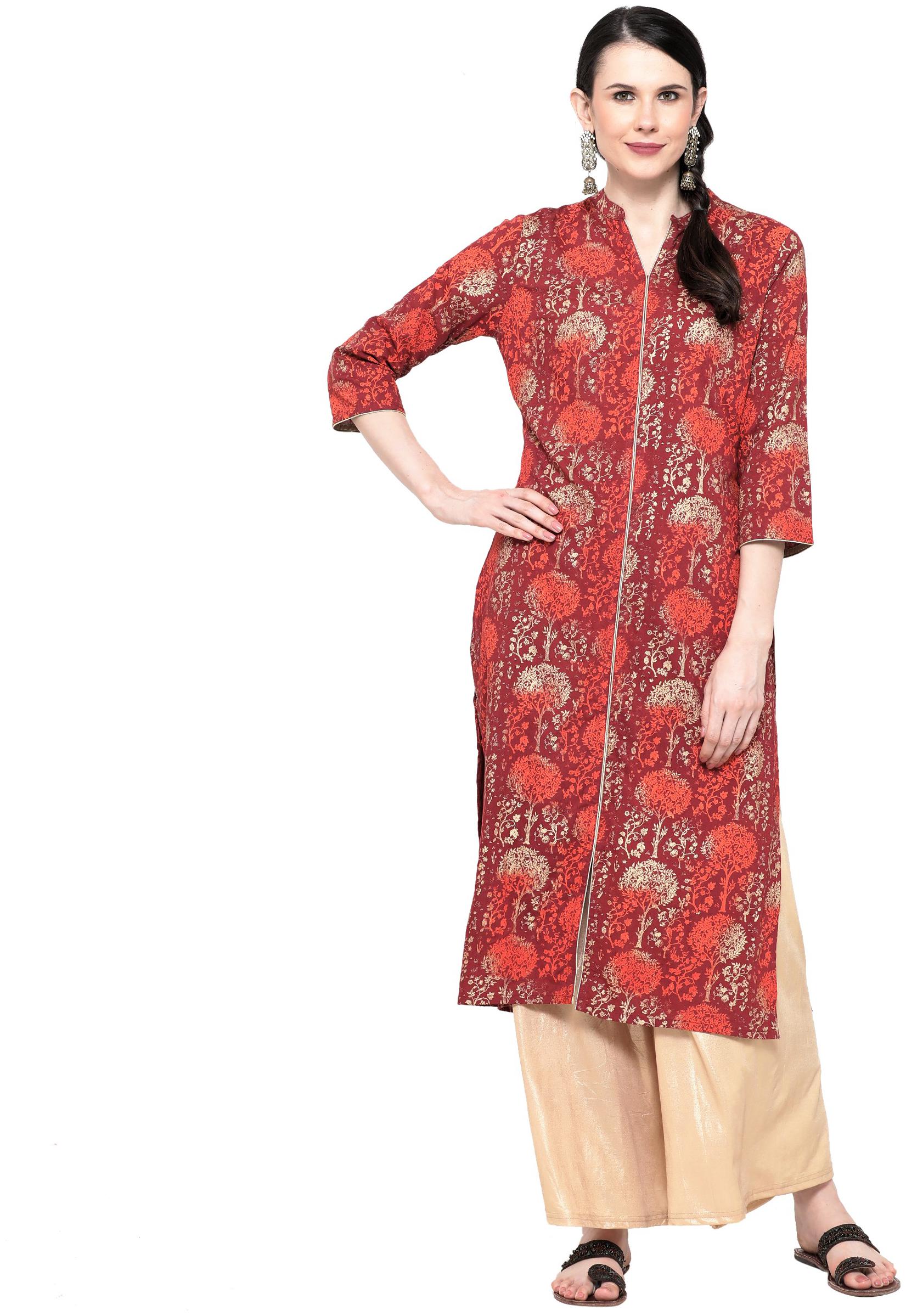 

Varshika Women Maroon Printed Straight Kurta
