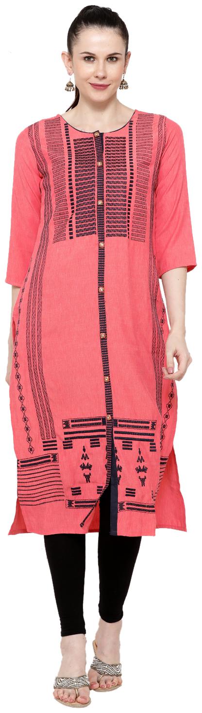 

Varshika Women Peach Embroidered Straight Kurta