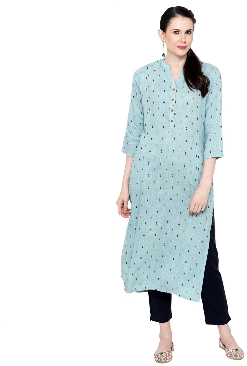 

Varshika Women Blue Printed Straight Kurta