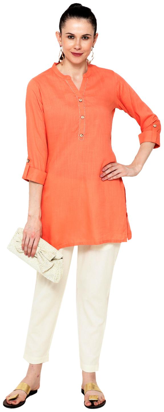 

Varshika Women Orange Solid Straight Kurta