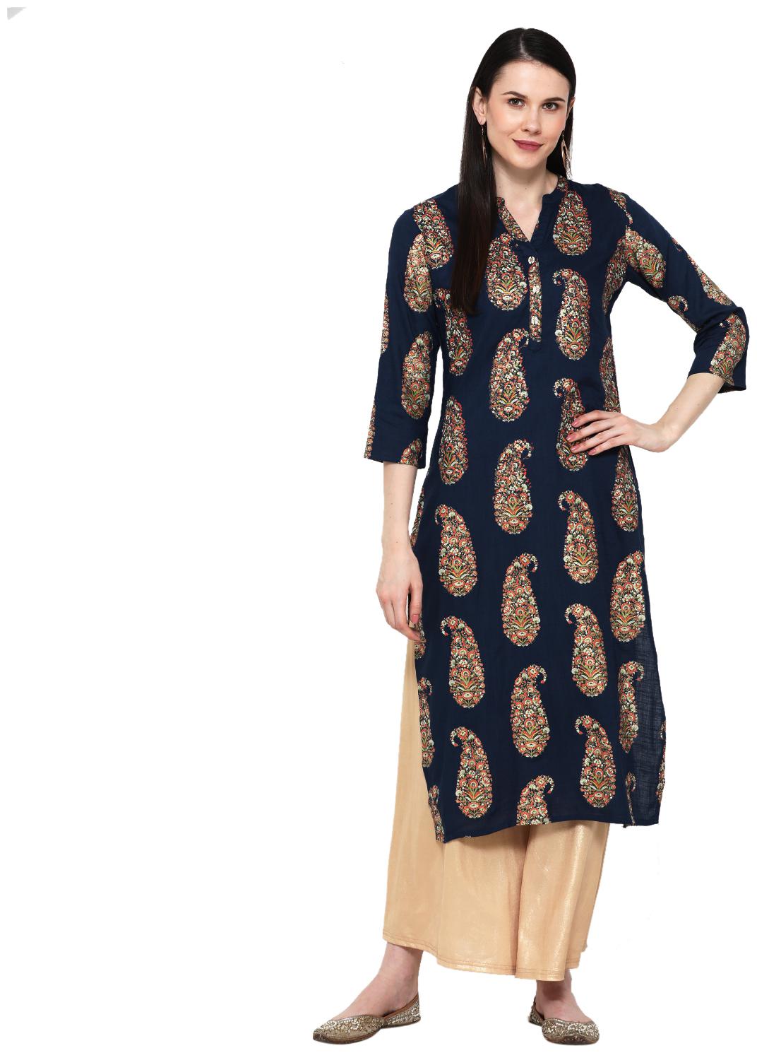 

Varshika Women Blue Printed Straight Kurta