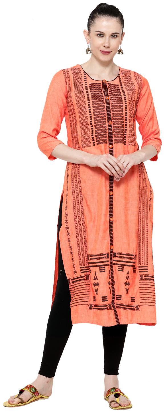 

Varshika Women Orange Embroidered Straight Kurta
