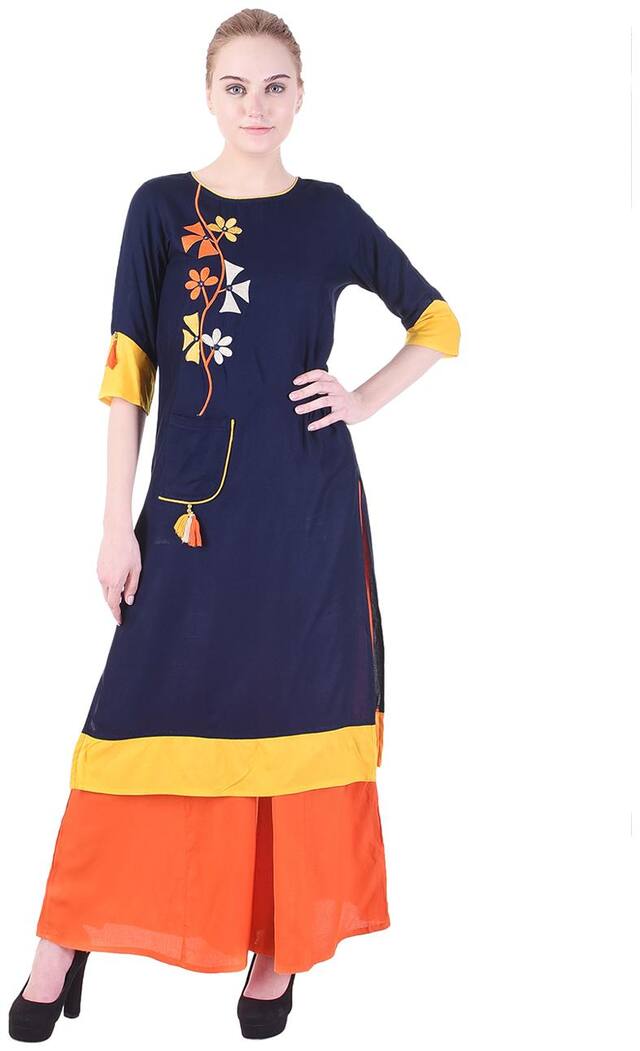 Vasavi Women Blue Embroidered A Line Kurta