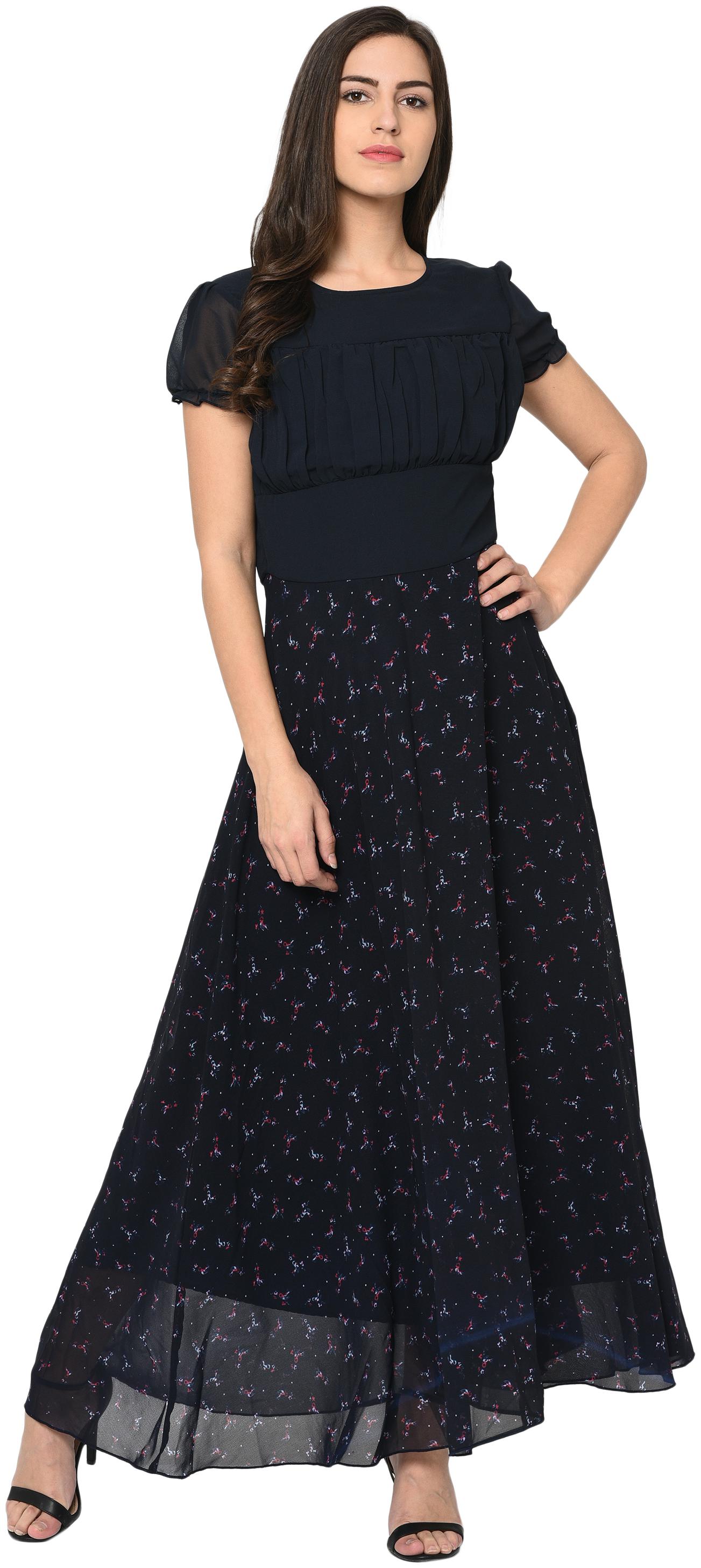 

VASHIST Black Printed A-line dress
