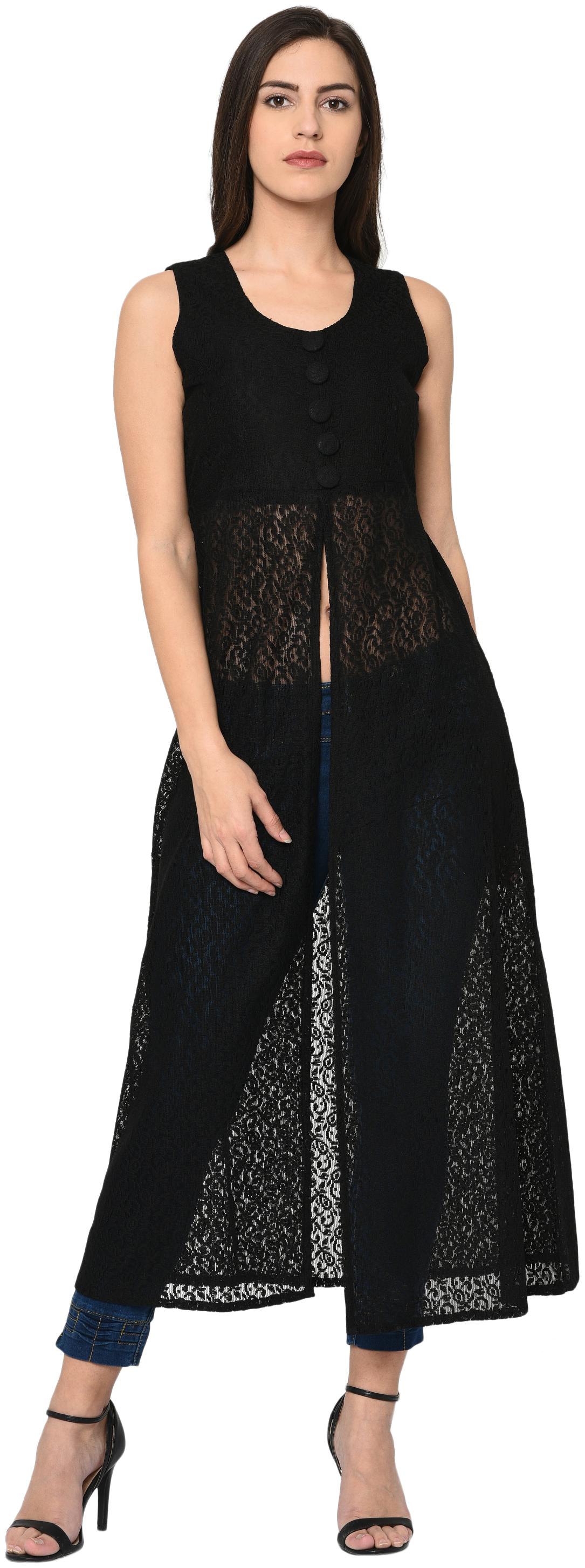 

VASHIST Black Solid A-line dress