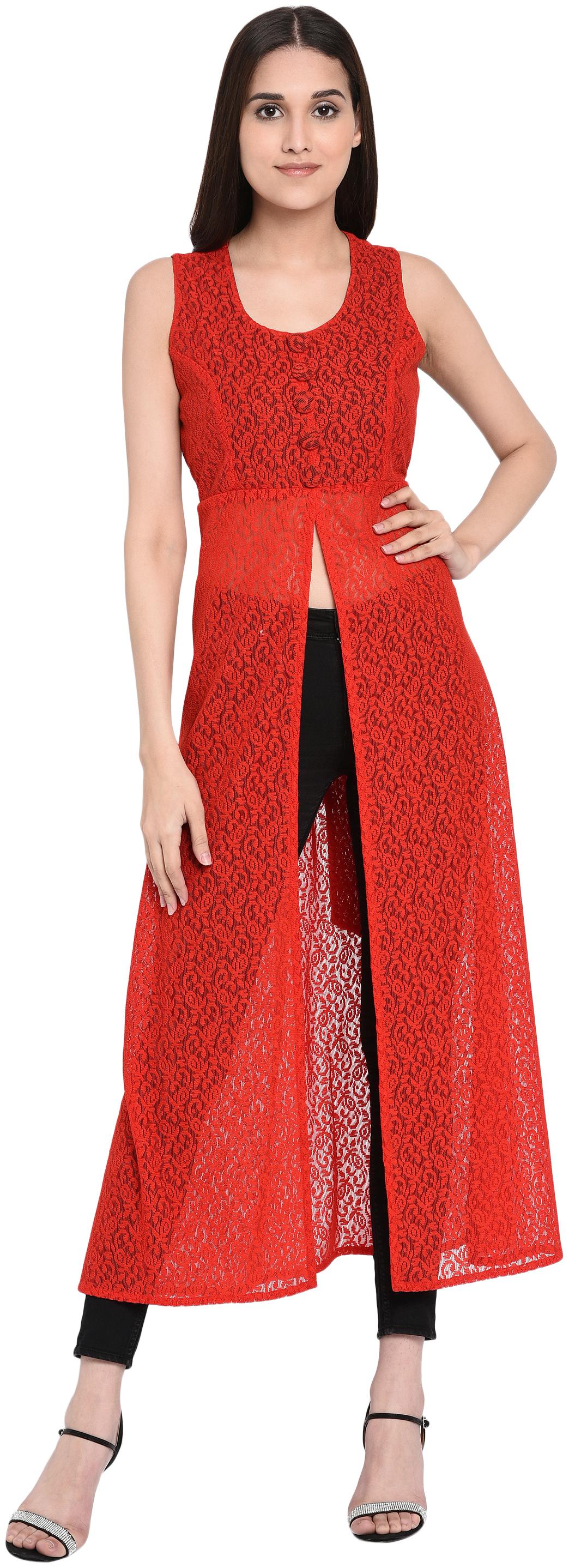 

VASHIST Red Solid A-line dress