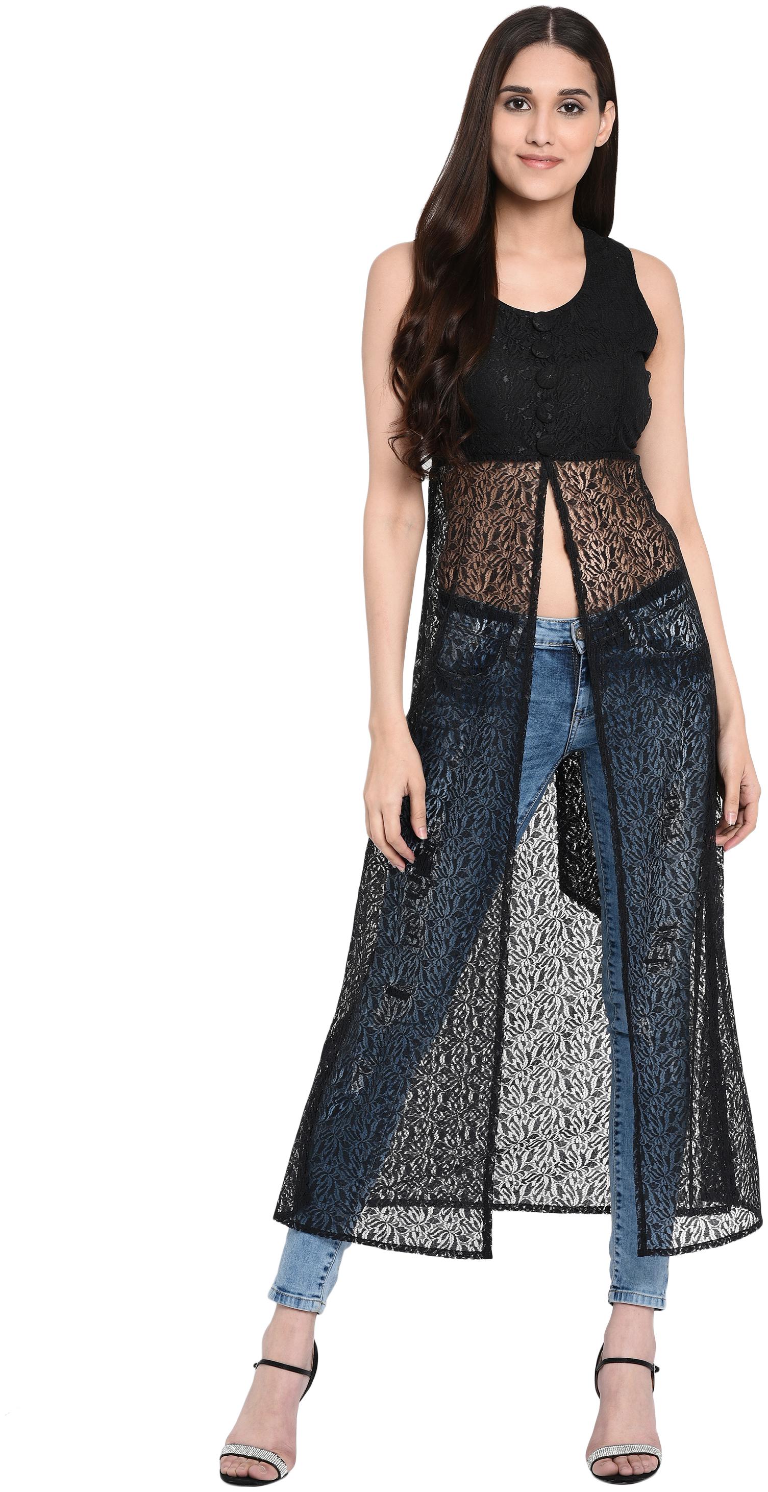 

VASHIST Black Solid A-line dress