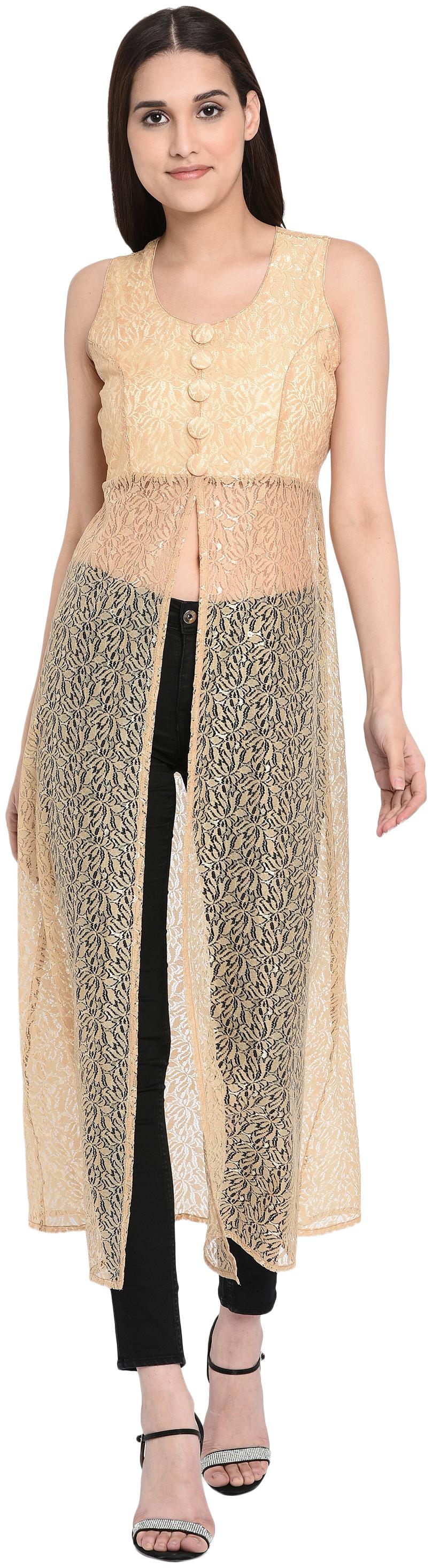 

VASHIST Beige Solid A-line dress