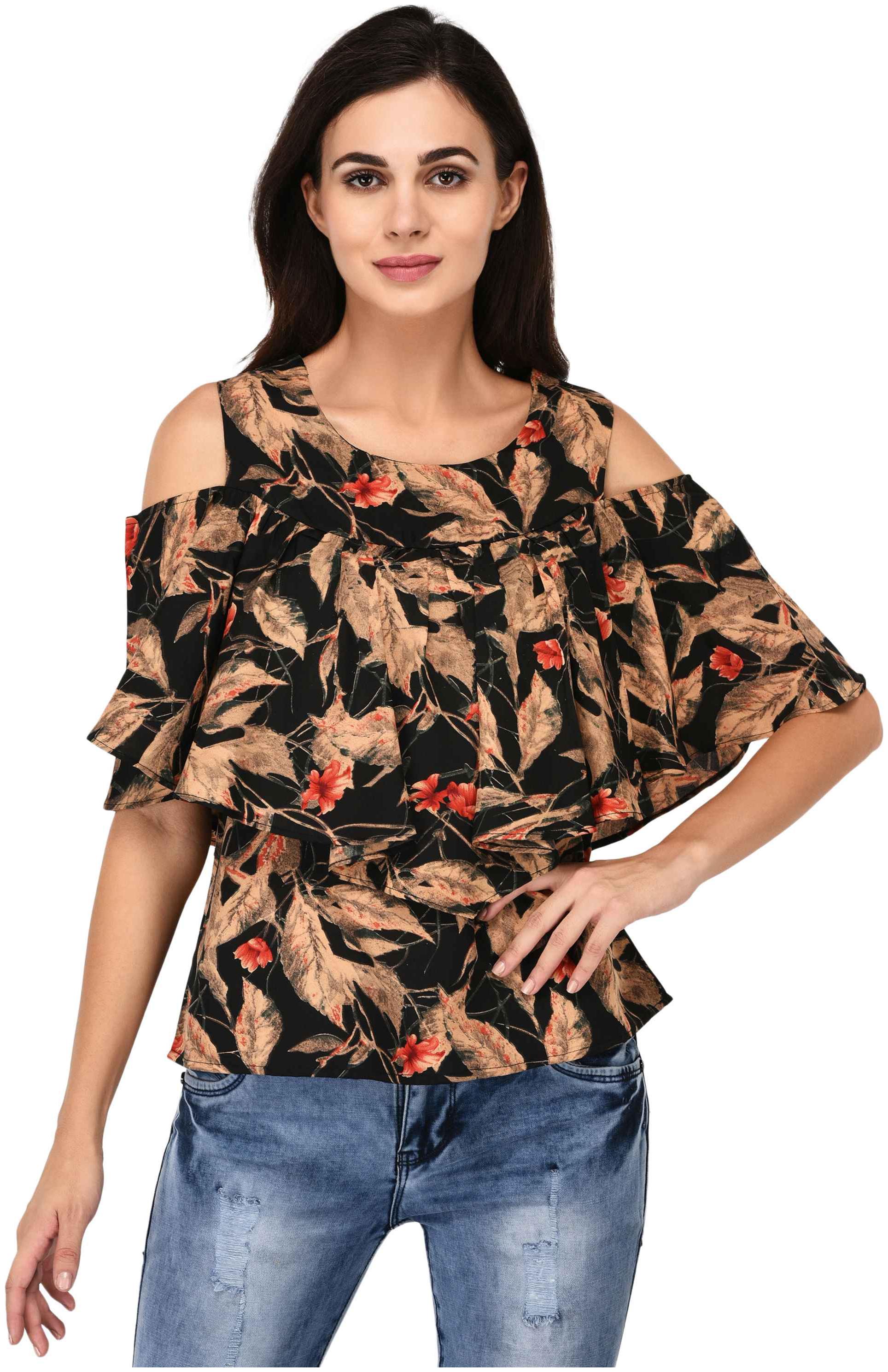 

VASHIST Women Printed Regular top - Black