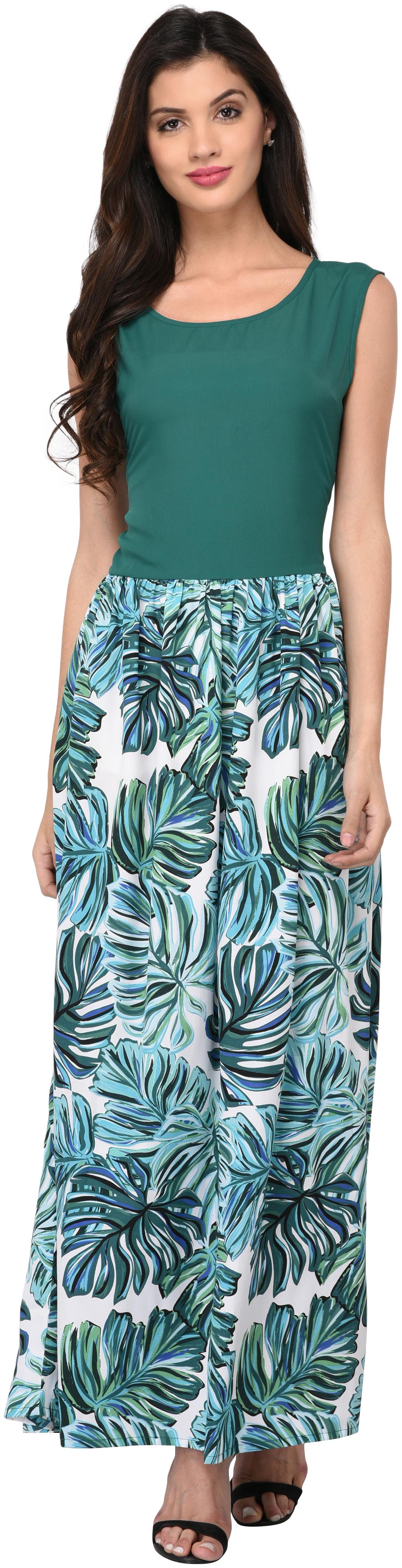 

VASHIST Green Printed Maxi dress