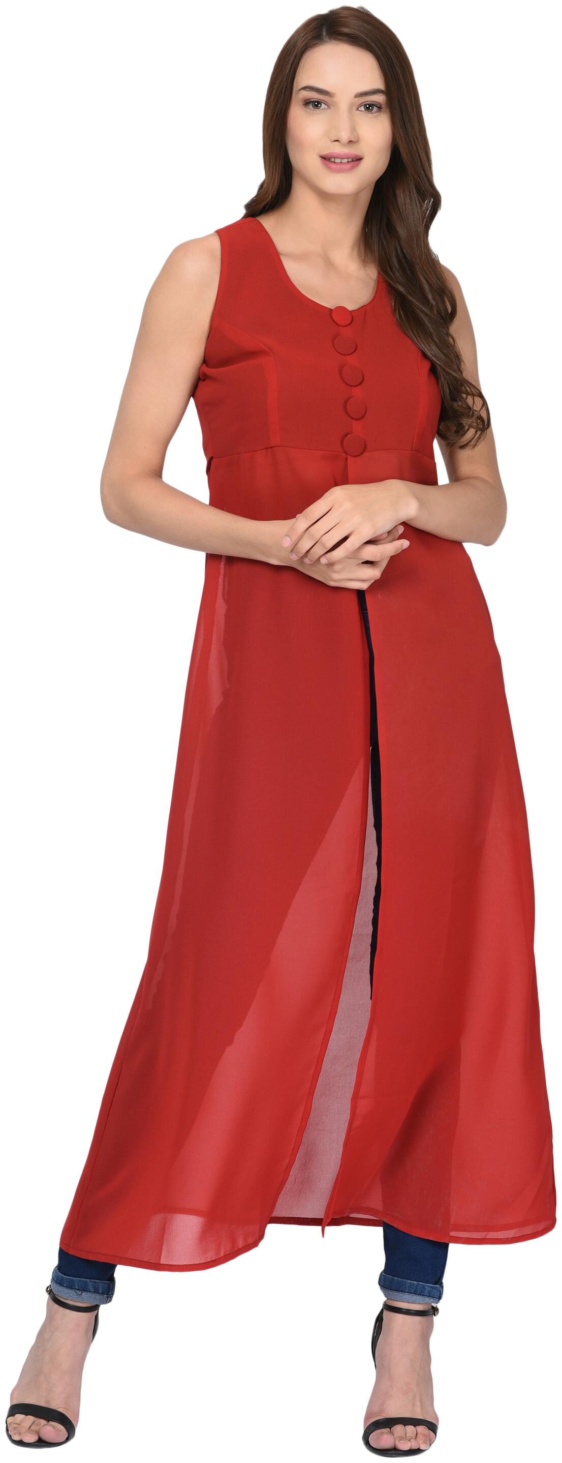 

VASHIST Red Solid A-line dress