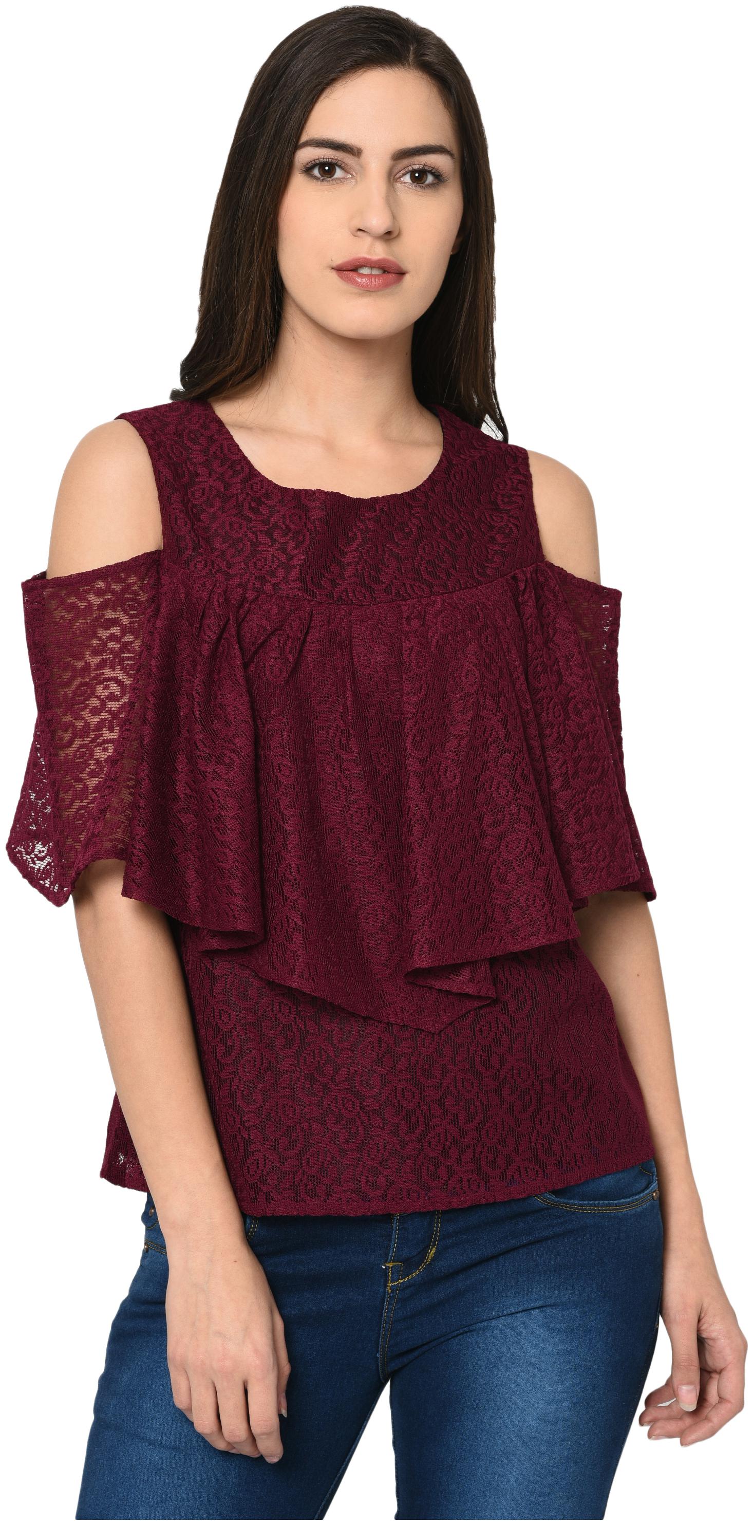 

VASHIST Women Solid A-line top - Maroon