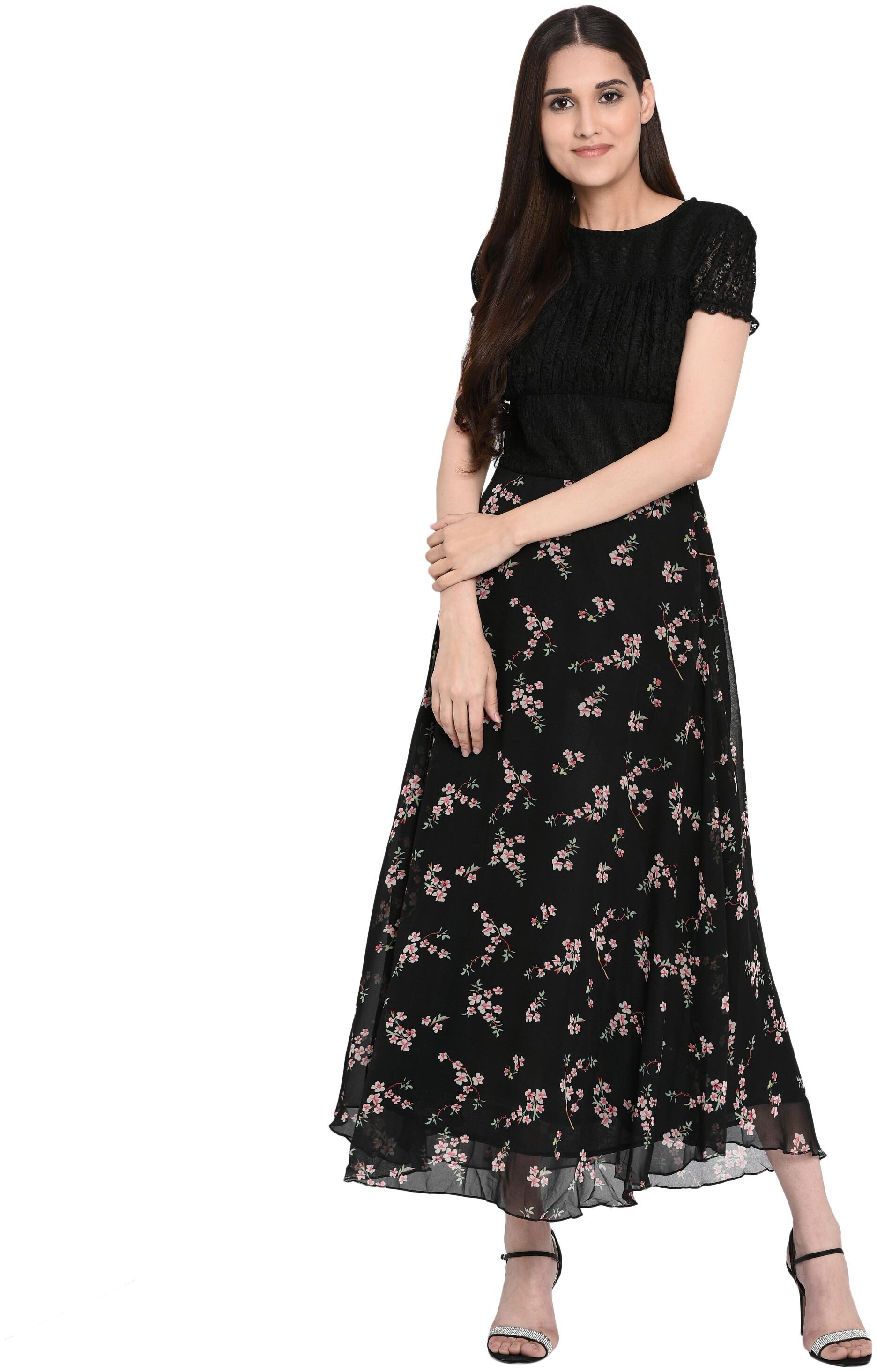 

VASHIST Black Printed A-line dress