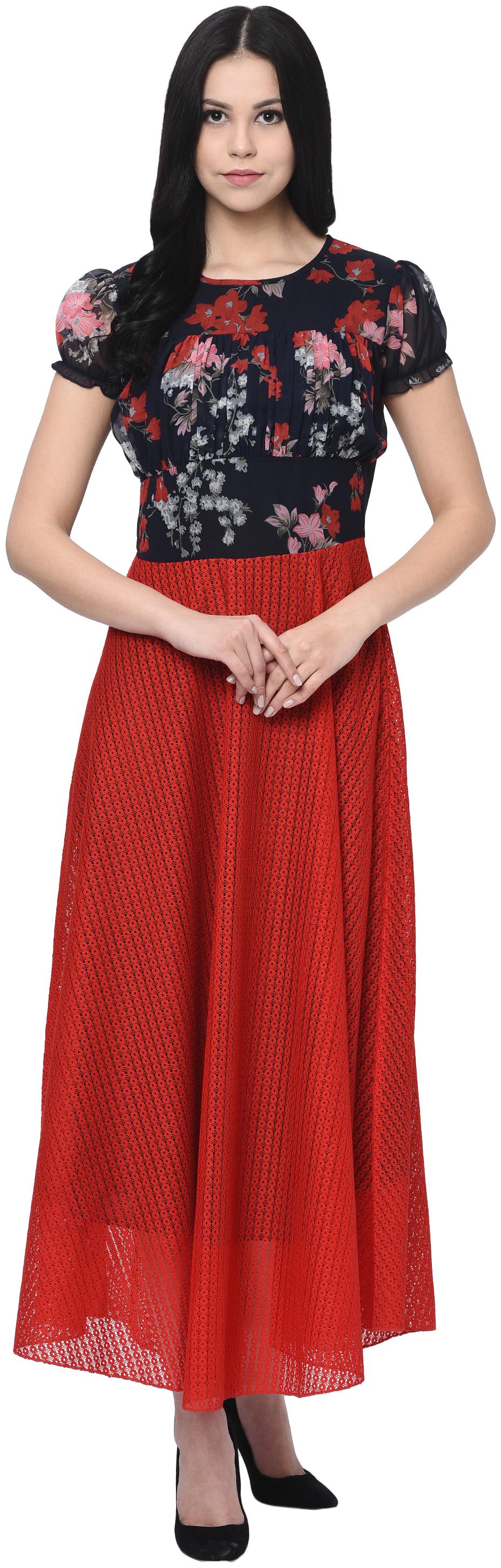 

VASHIST Red Solid A-line dress