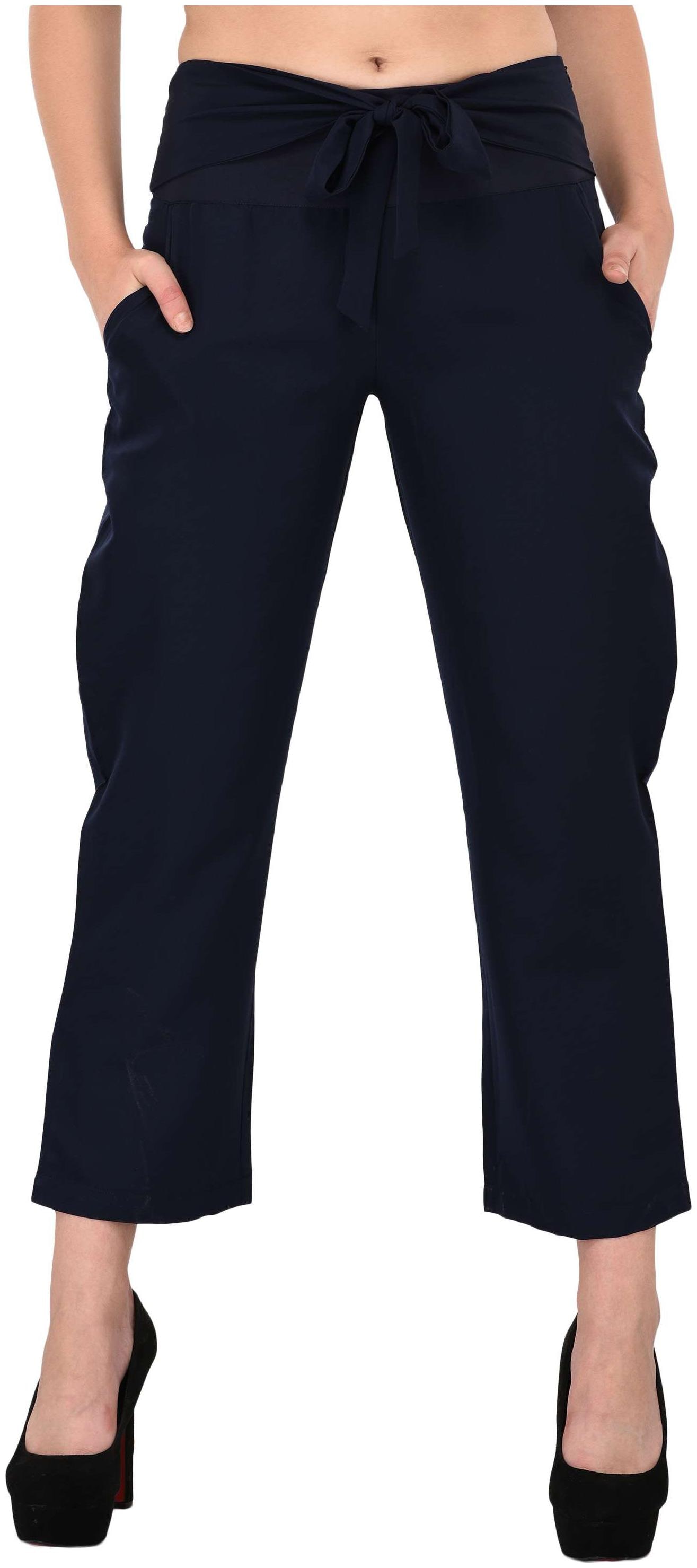 

Vashist Navy Solid Tie Knot Detailed straight Palazzo For women