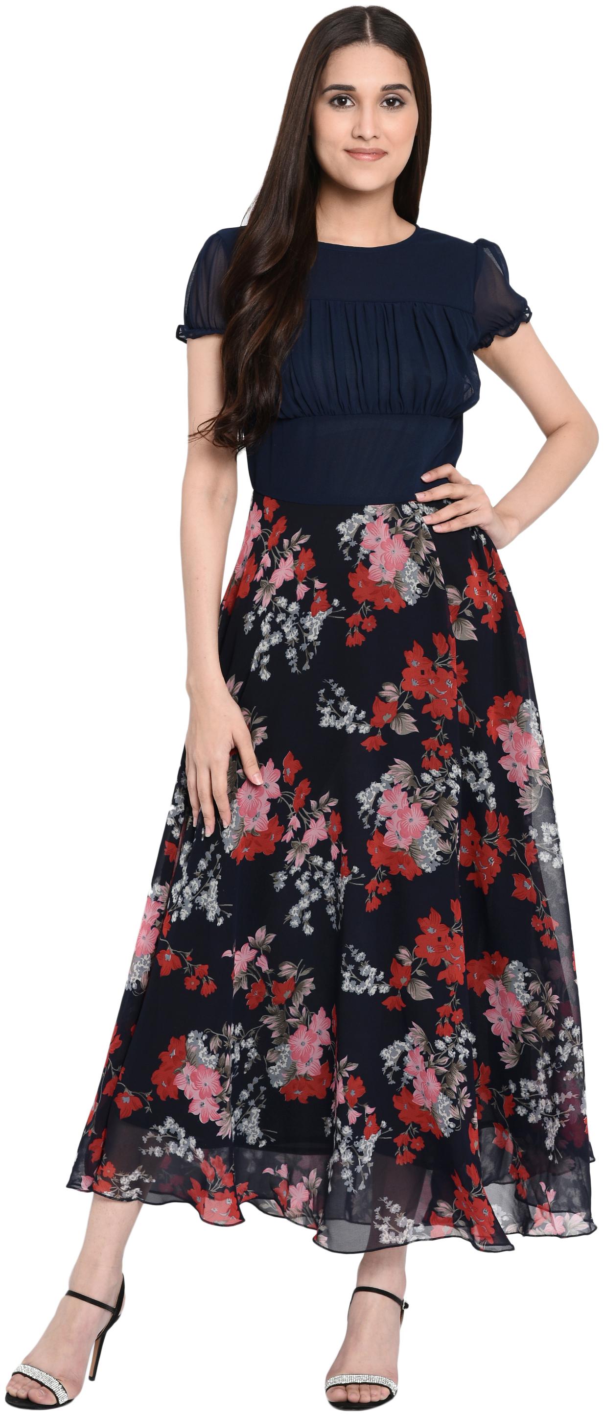 

VASHIST Blue Printed A-line dress