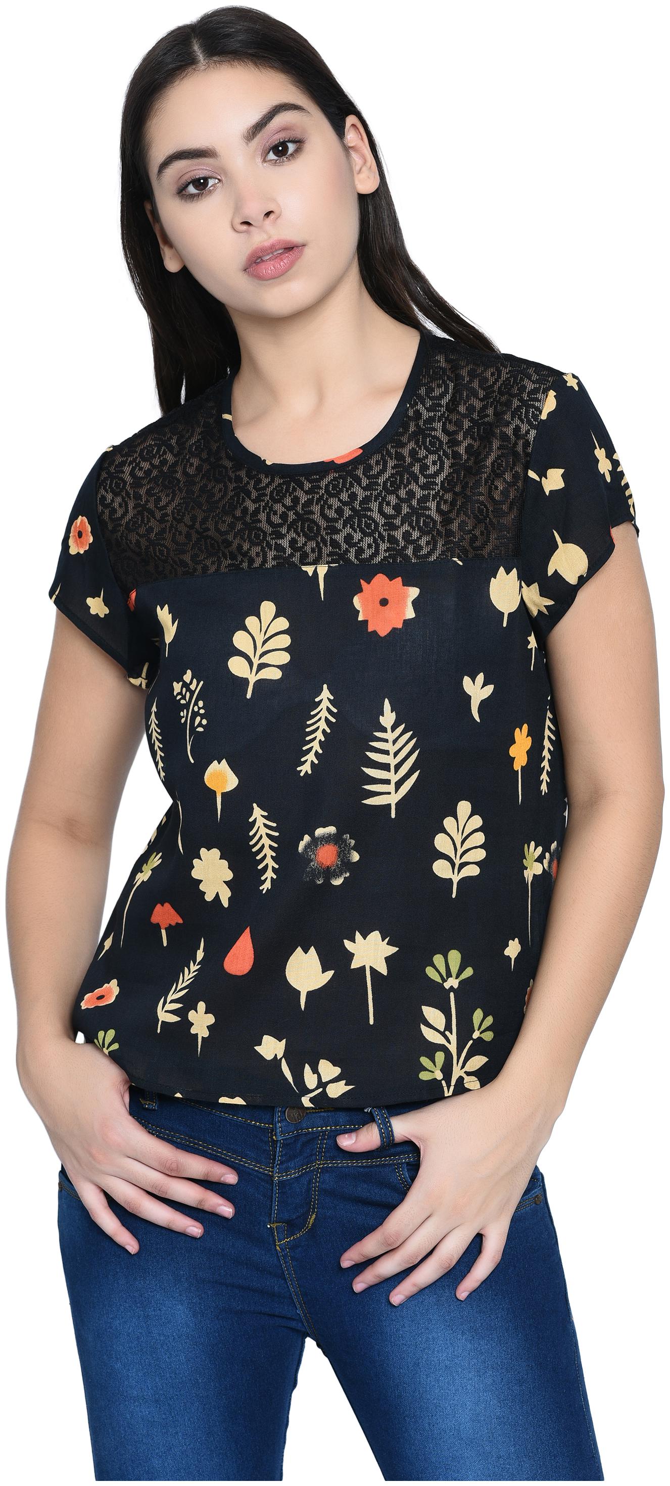 

VASHIST Women Floral A-line top - Black