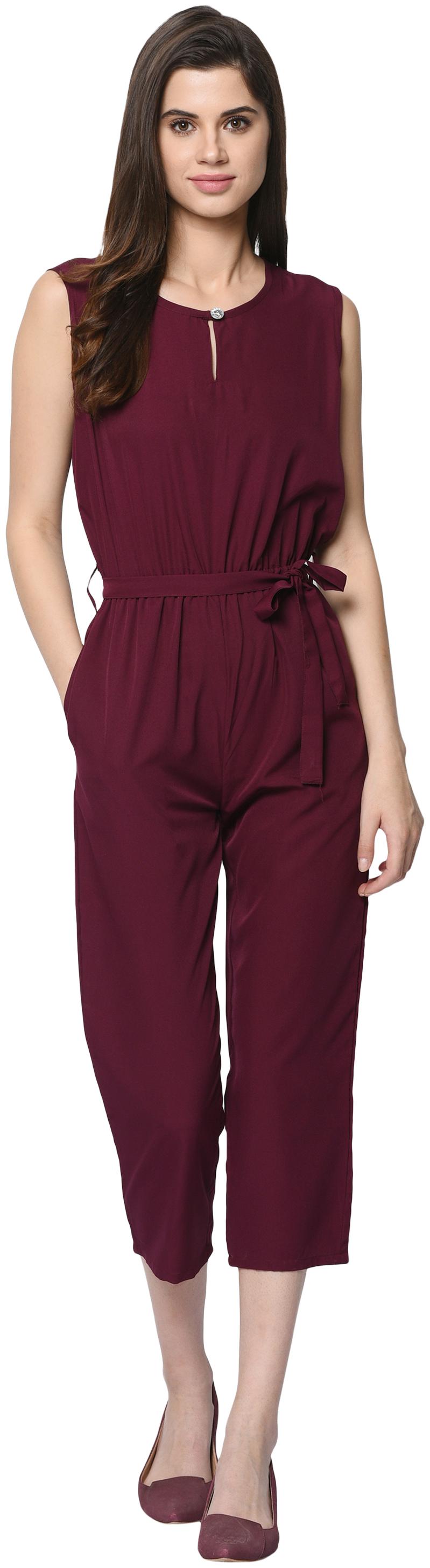 

VASHIST Solid Jumpsuit - Maroon