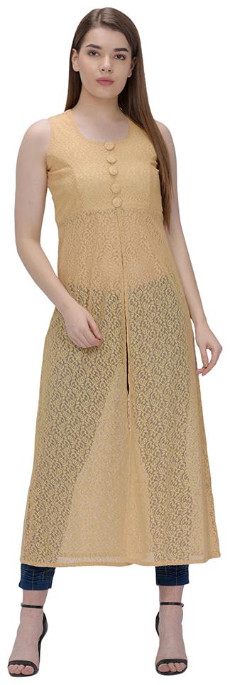 

VASHIST Beige Solid A-line dress