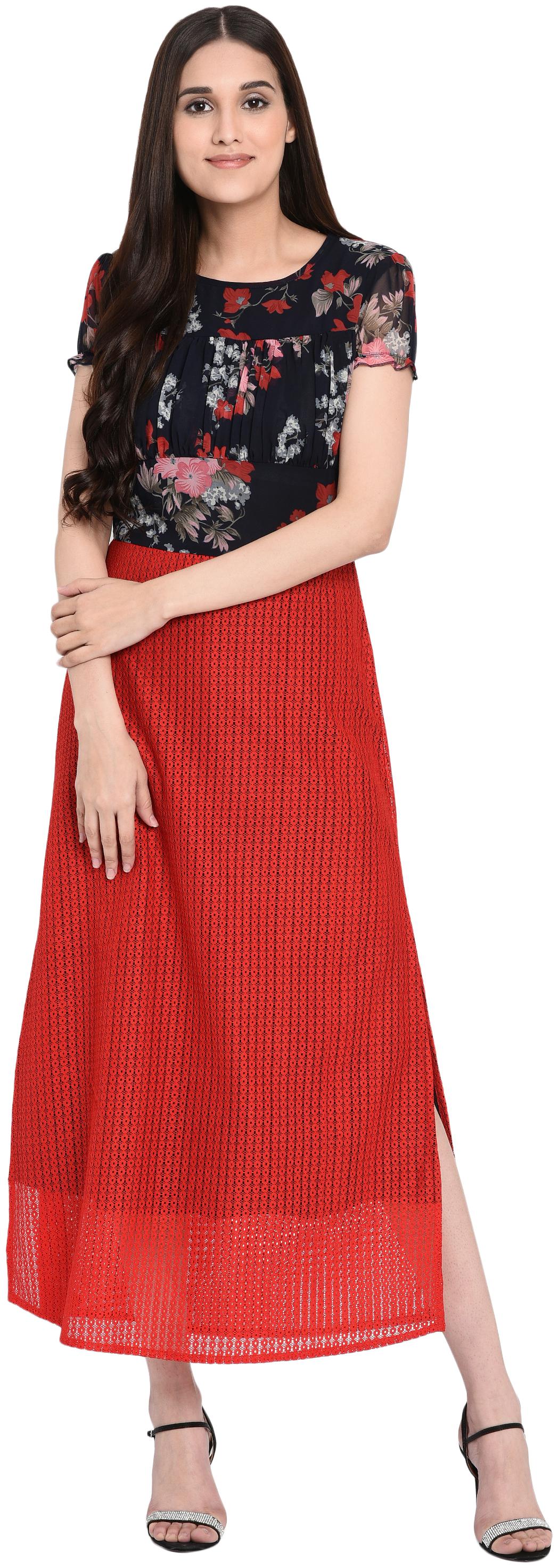 

VASHIST Red Solid A-line dress