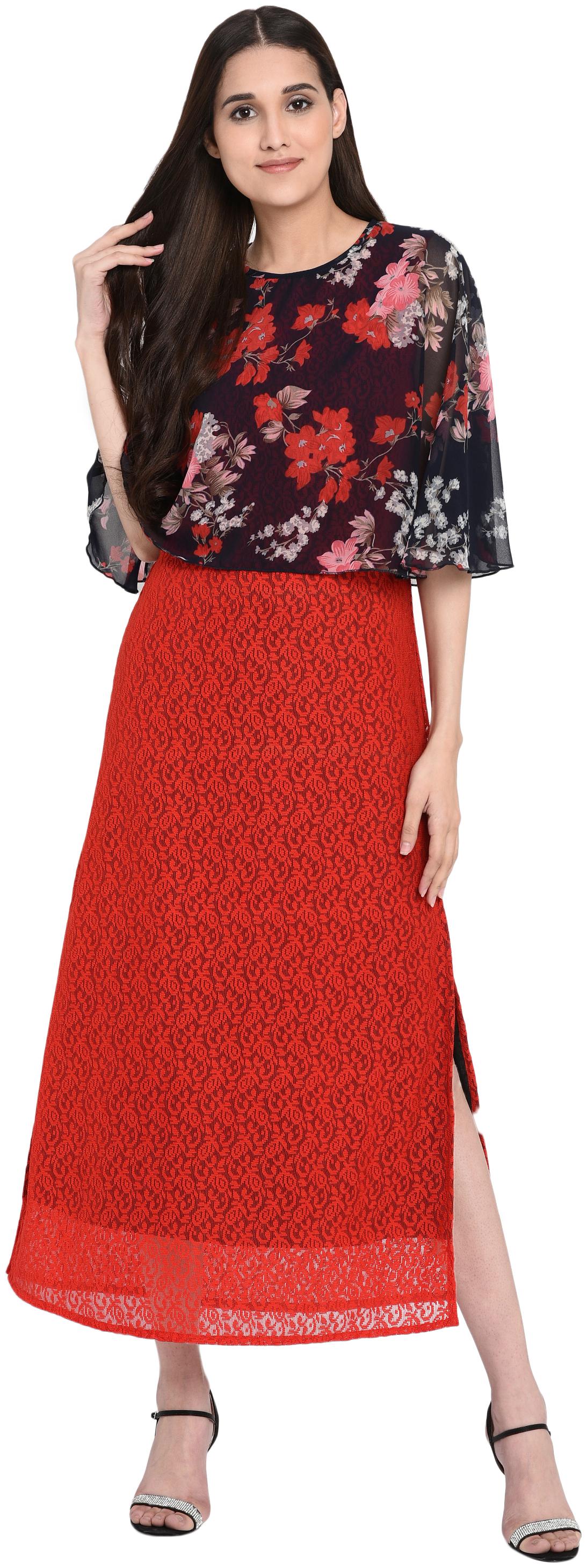 

VASHIST Red Solid A-line dress