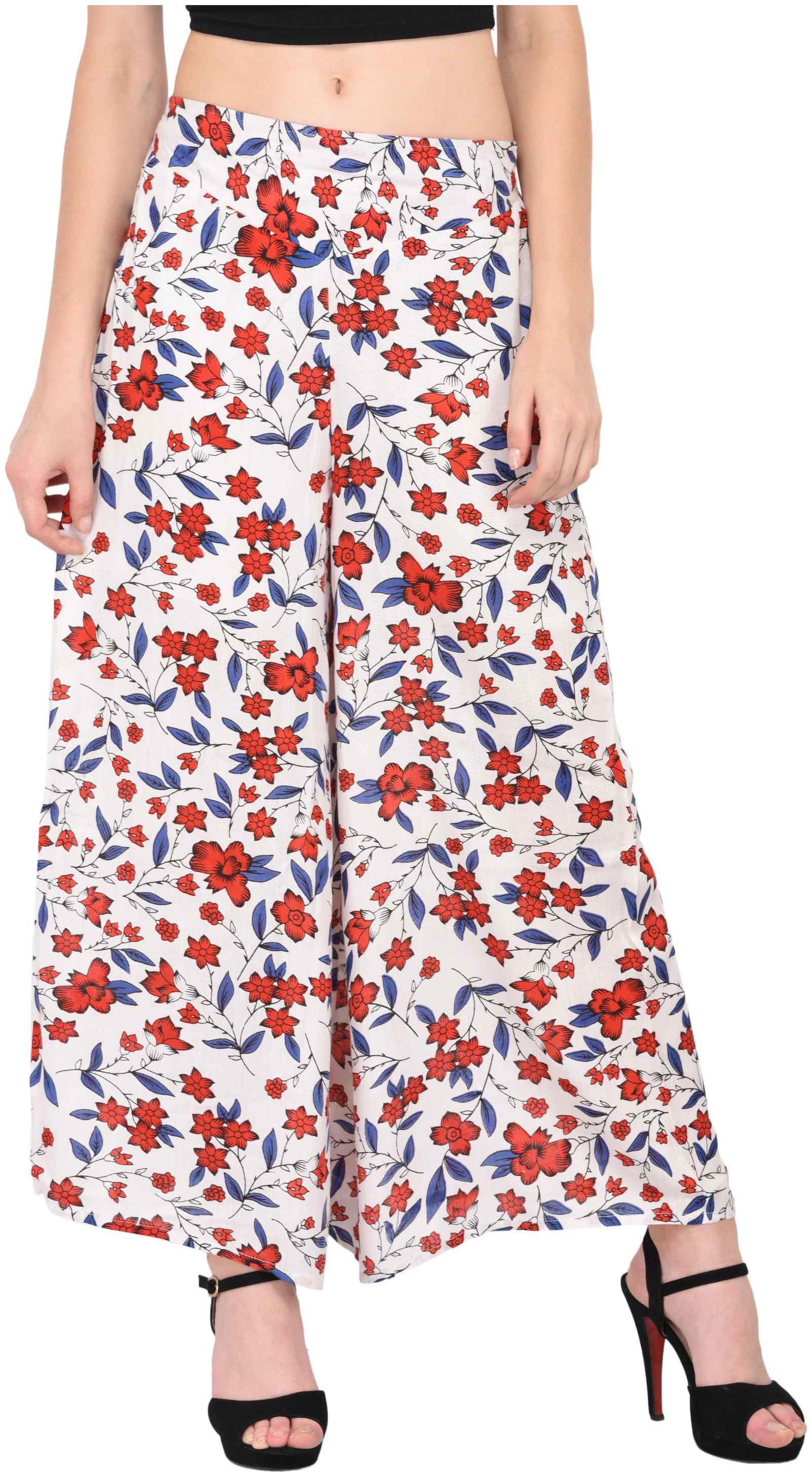 

Vashist Women White Rayon Floral Printed Flred Palazzo